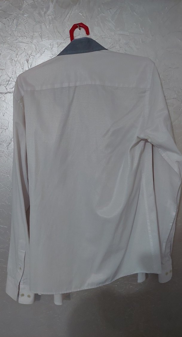 Düğmeli Pamuklu Beyaz Erkek Gömlek - Görsel 5