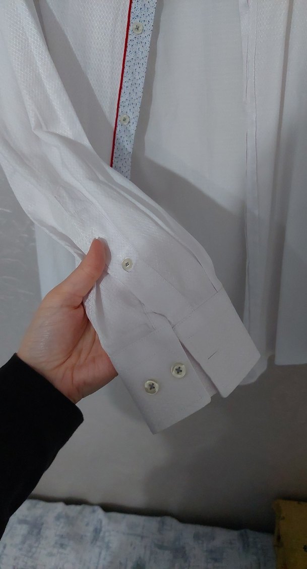 Düğmeli Pamuklu Beyaz Erkek Gömlek - Görsel 3