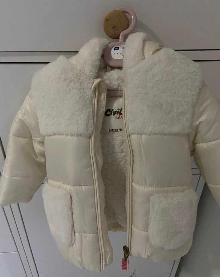 Kız Çocuk Beyaz Kürk Detaylı Mont - Görsel 2