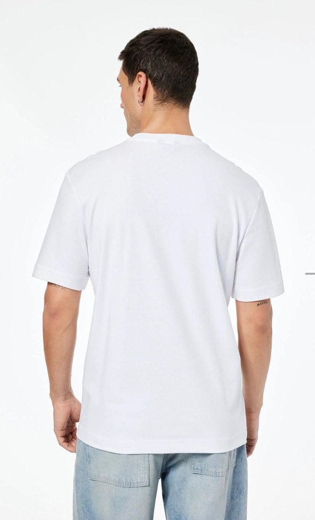 Erkek Beyaz Pamuklu Regular Fit Tişört - Görsel 4