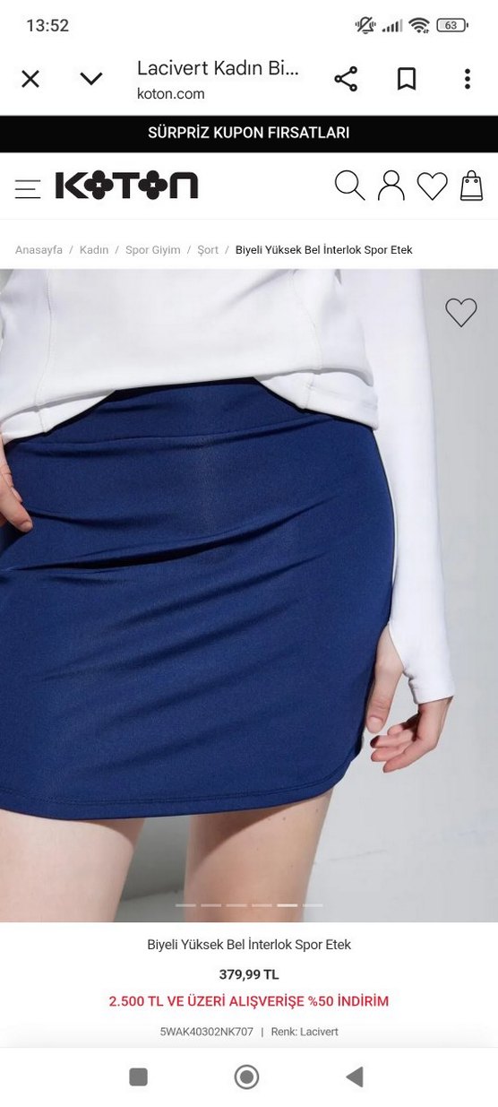 Mavi Yüksek Bel Mini Spor Etek - Görsel 2