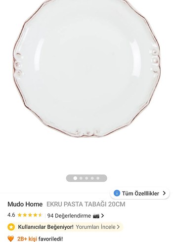 Mudo Home Ekru Pasta Tabağı 20 cm (6 adet)