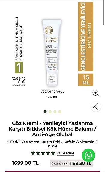 Beden Yves Rocher anti age göz altı krem