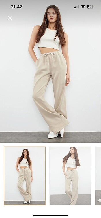 Bej 0 Tencel pantolon