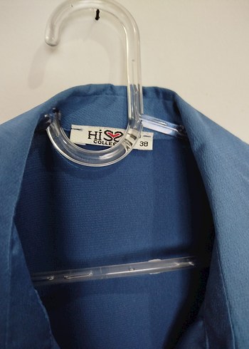 Mavi Saten V Yakalı Kadın Gömlek - Görsel 6