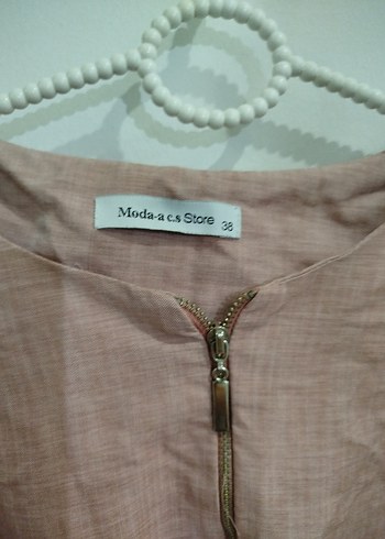 Bej Midi Keten Kadın Tunik V Yakalı - Görsel 2