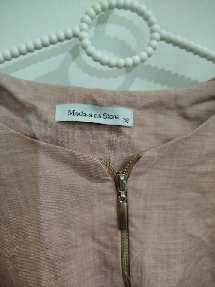 Bej Midi Keten Kadın Tunik V Yakalı - Görsel 2