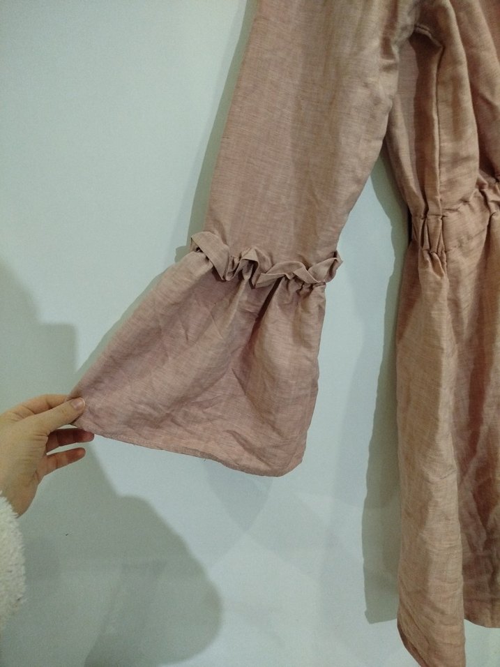 Bej Midi Keten Kadın Tunik V Yakalı - Görsel 3