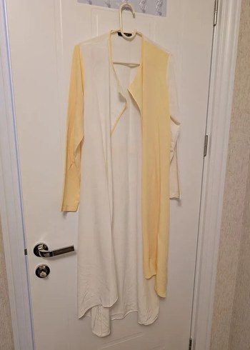 Sarı ve Beyaz Uzun kadın Kabanı - Görsel 2