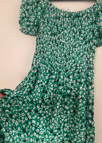 Yeşil Çiçek Desenli Uzun Bohem Elbise - Görsel 4