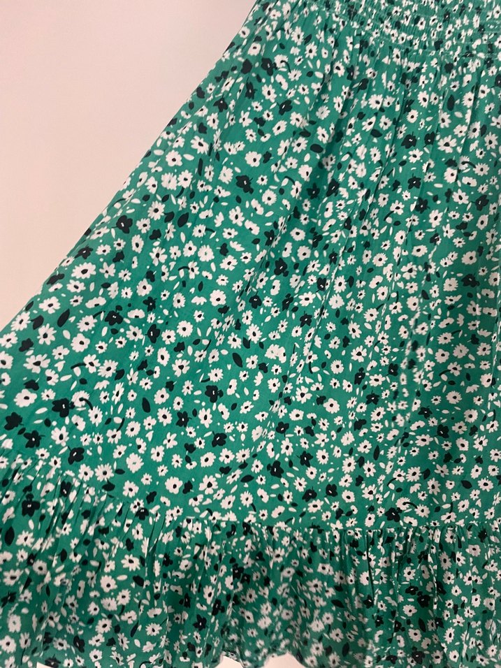 Yeşil Çiçek Desenli Uzun Bohem Elbise - Görsel 2