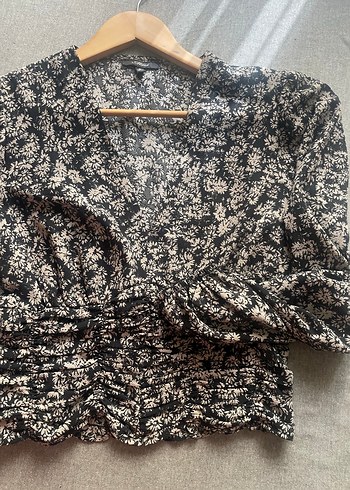 V Yaka, Düğmeli, Uzun Kollu Kadın Bluz Mavi Jeans - Görsel 6