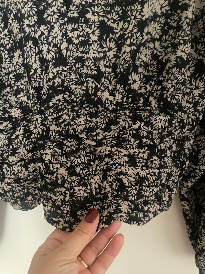 V Yaka, Düğmeli, Uzun Kollu Kadın Bluz Mavi Jeans - Görsel 5