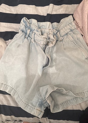 Defacto Kemer Detaylı Bej Kadın Mini Denim Şort