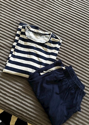 Erkek Mavi Çizgili Kısa Kollu Pijama Takımı - Görsel 3