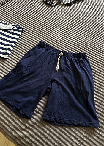 Erkek Mavi Çizgili Kısa Kollu Pijama Takımı - Görsel 7