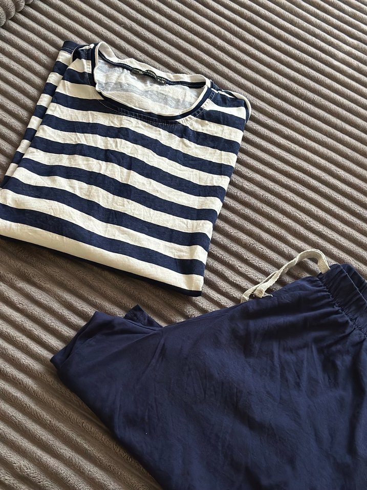 Erkek Mavi Çizgili Kısa Kollu Pijama Takımı - Görsel 2