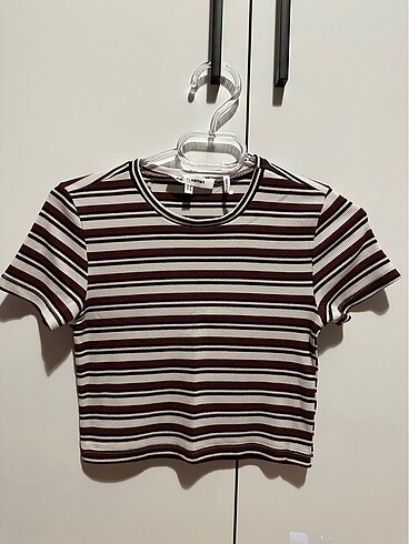s Beden çizgili crop tişört