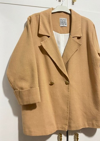 Bej Regular Fit Keten Blazer