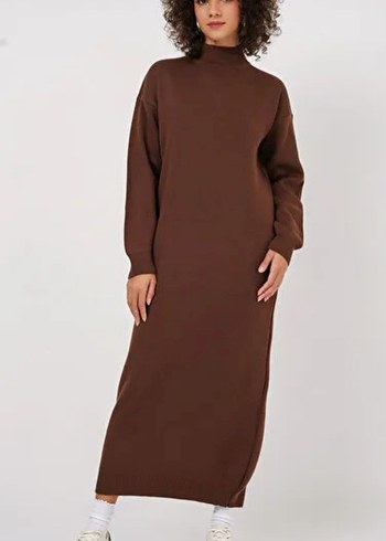 Kadın Kahverengi Uzun Triko Elbise - Görsel 2