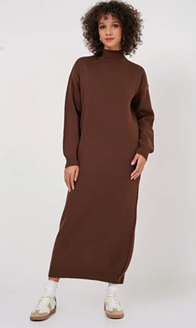 Kadın Kahverengi Uzun Triko Elbise - Görsel 2