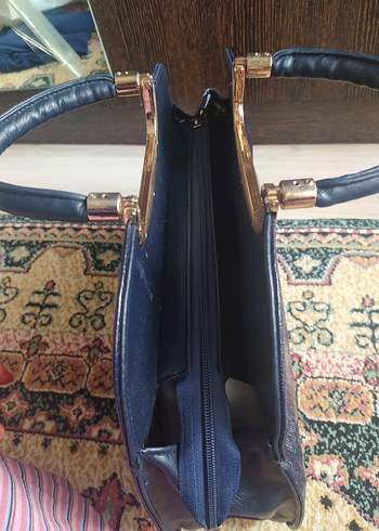 Mavi Parlak Deri Vintage Kadın Çantası - Görsel 3