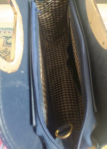 Mavi Parlak Deri Vintage Kadın Çantası - Görsel 4