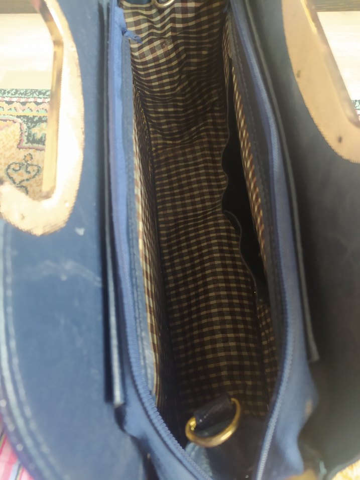 Mavi Parlak Deri Vintage Kadın Çantası - Görsel 4