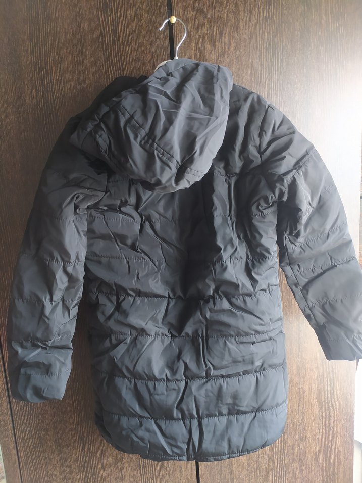 Gri Kapüşonlu kız çoçuk montu - Görsel 4