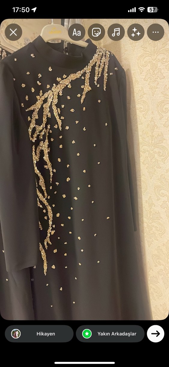 Siyah İşlemeli Uzun Abiye Elbise - Görsel 3