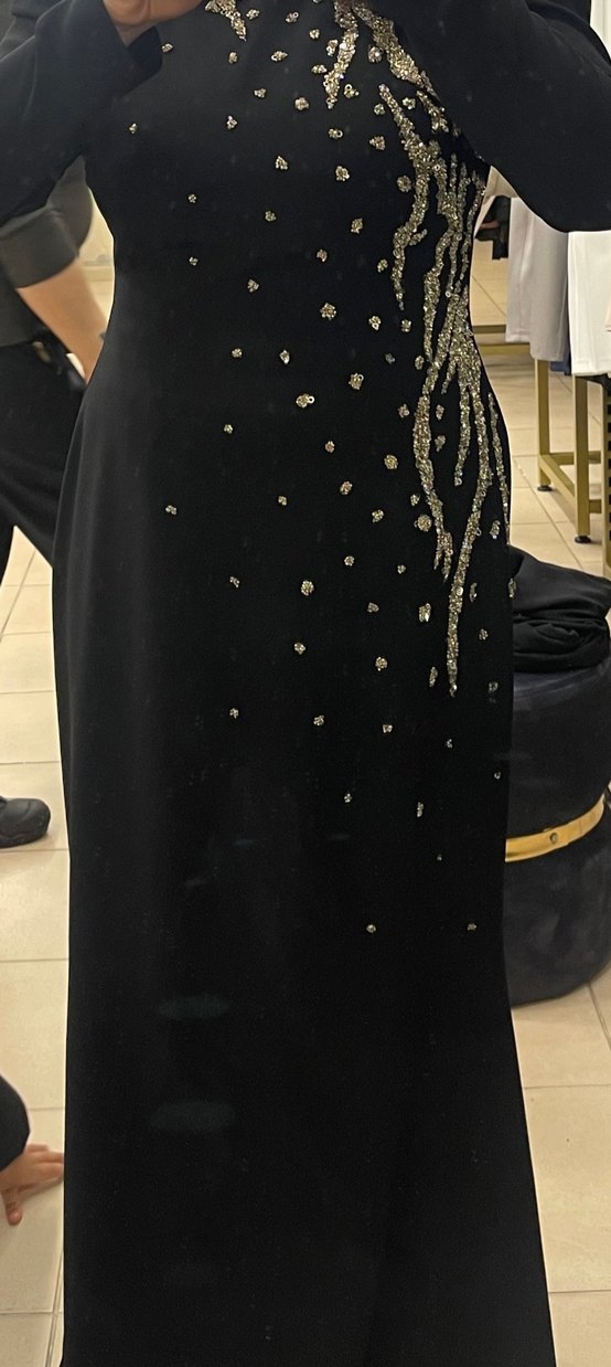 Siyah İşlemeli Uzun Abiye Elbise - Görsel 2