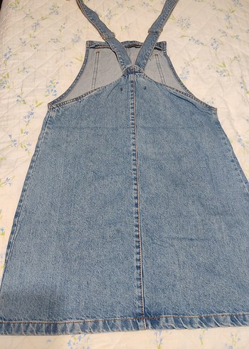 Kadın Mavi Denim Midi Salopet Elbise - Görsel 3