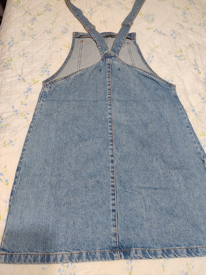 Kadın Mavi Denim Midi Salopet Elbise - Görsel 3