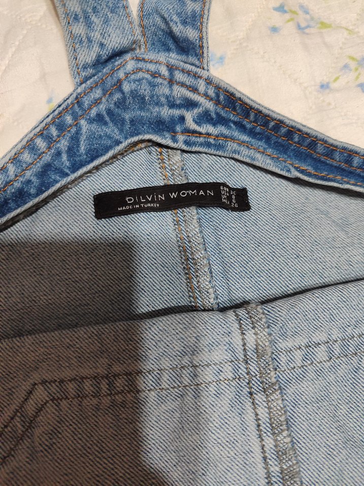 Kadın Mavi Denim Midi Salopet Elbise - Görsel 2