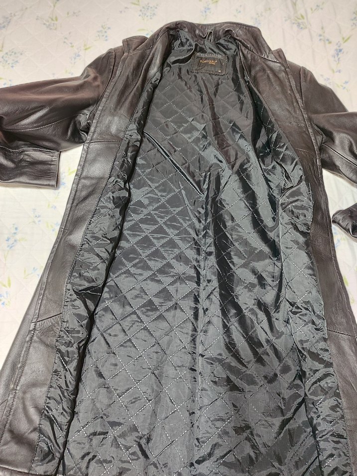 Siyah Uzun  klasik Deri Kadın Ceket gerçek deri - Görsel 4