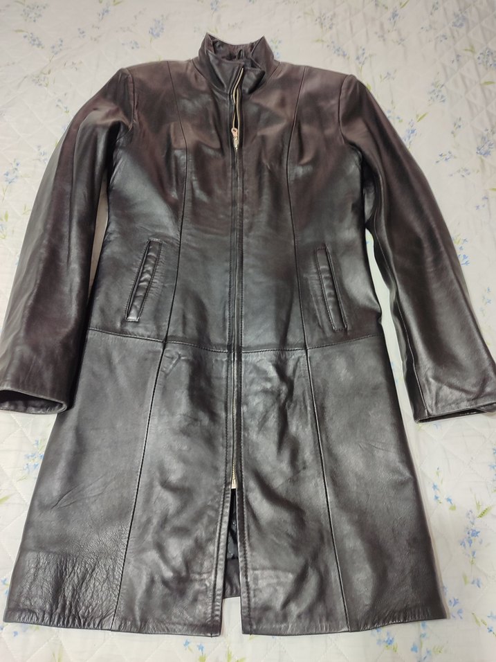Siyah Uzun  klasik Deri Kadın Ceket gerçek deri - Görsel 3