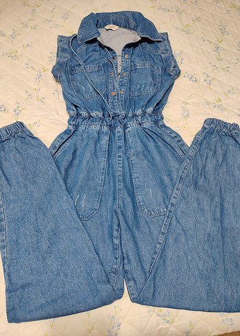 Kadın Mavi Kot Tulum, Askısız, Kemerli - Görsel 2