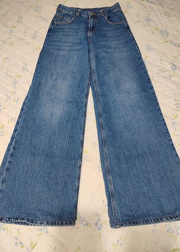 Düğmeli Mavi Rahat Kesim Kadın Kot Pantolon - Görsel 3