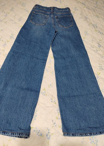 Düğmeli Mavi Rahat Kesim Kadın Kot Pantolon - Görsel 4