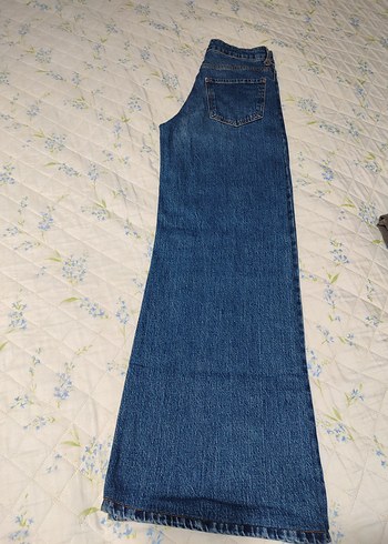 Düğmeli Mavi Rahat Kesim Kadın Kot Pantolon - Görsel 2