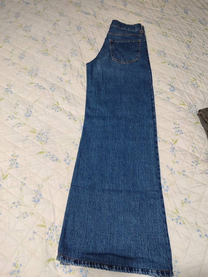 Düğmeli Mavi Rahat Kesim Kadın Kot Pantolon - Görsel 2