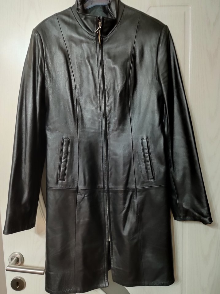 Kadın Siyah Deri Uzun Biker Ceket - Görsel 2