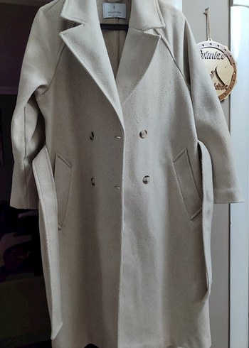 Stradivarius Kadın Beyaz Midi Yün Kaban - Görsel 2