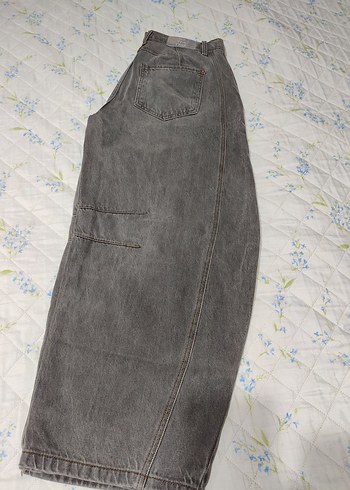 Gri Bol Kesim Kadın Kot Pantolon - Görsel 3