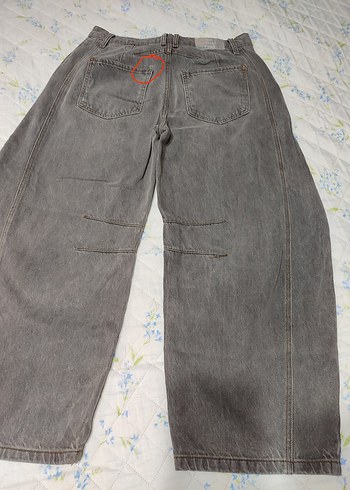 Gri Bol Kesim Kadın Kot Pantolon - Görsel 7