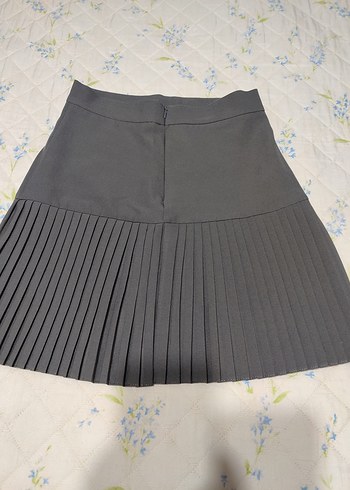 Gri Pileli Midi Mini Etek - Görsel 2