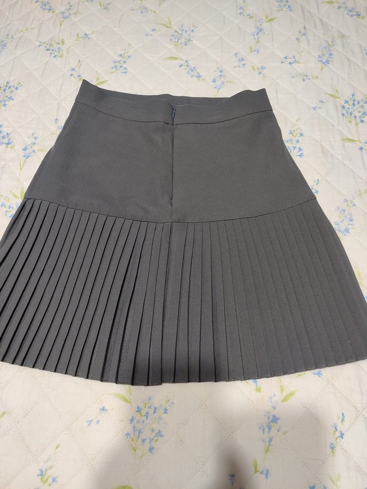 Gri Pileli Midi Mini Etek - Görsel 2