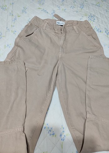 Bej Kadın Kemerli Bol Kesim Kumaş kot Pantolon - Görsel 3