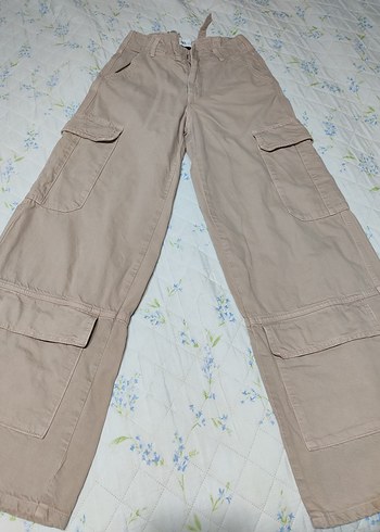 Bej Kadın Kemerli Bol Kesim Kumaş kot Pantolon - Görsel 2