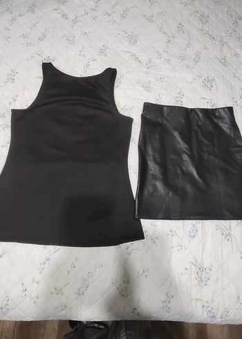 Kolsuz Mini Deri takım etek - Görsel 4